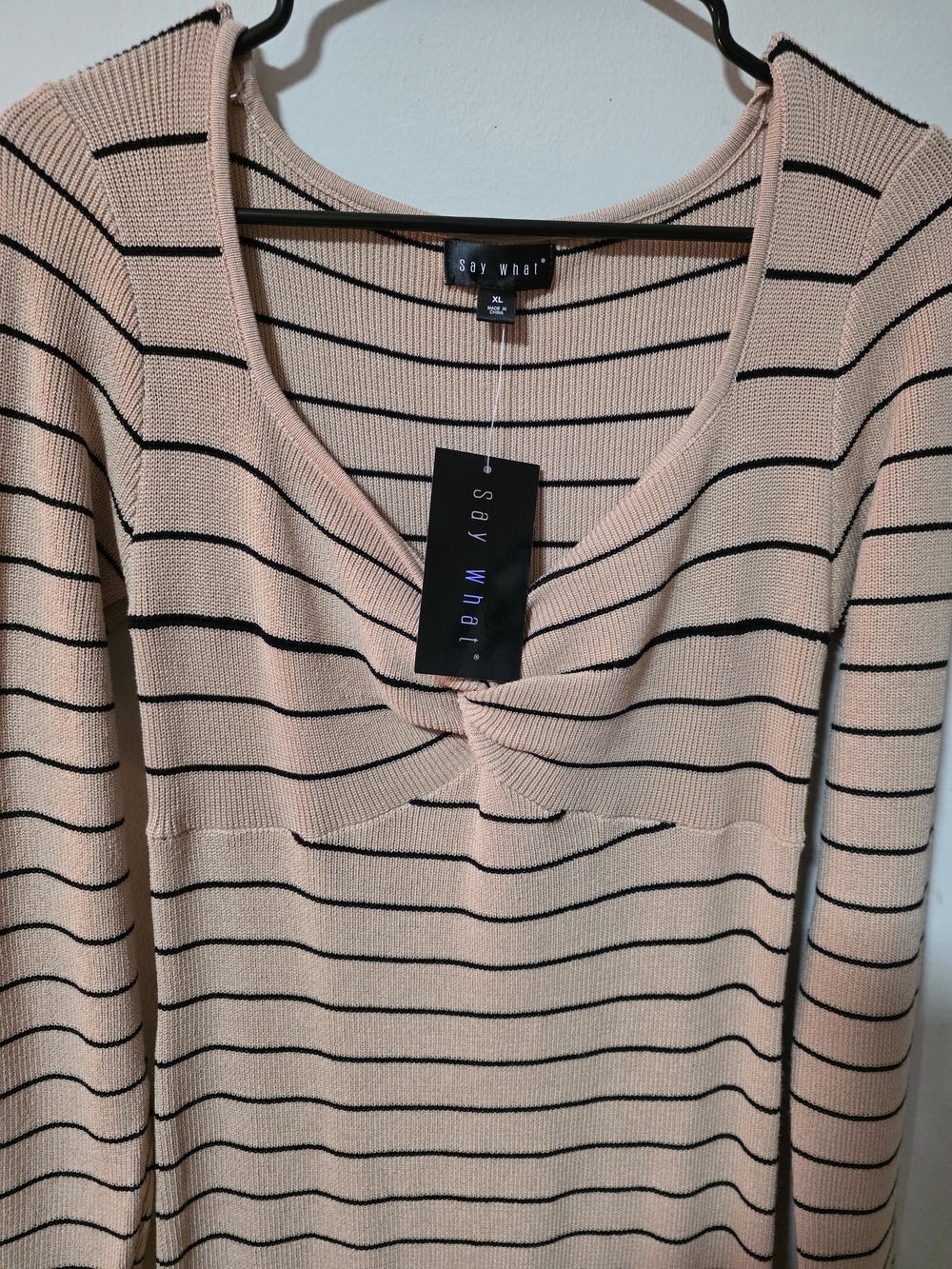 Say What? Blush & Black Striped Knot-Front Midi Dress - Picture 5 of 7